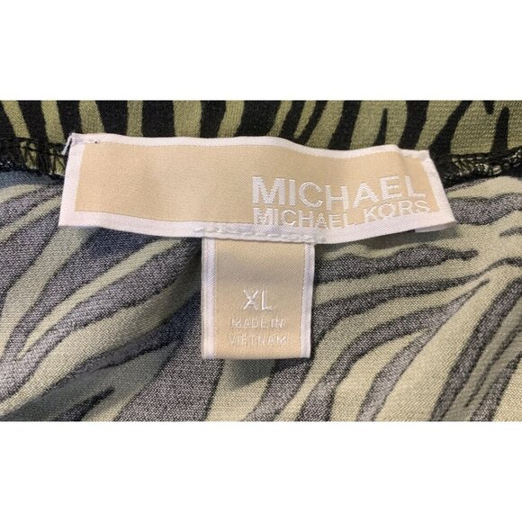 Michael Kors XL Extra Large Midi Skirt Green Ruched Zebra Slit Women EUC - Picture 5 of 6